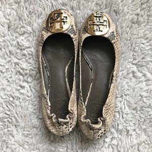 [LIKE NEW] Tory Burch Snake Skin Flats Gold Buckle